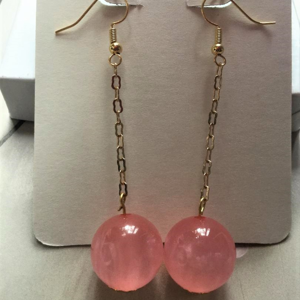 18K Gold Plated RosePink Sphere Earrings - Picture 5 of 7